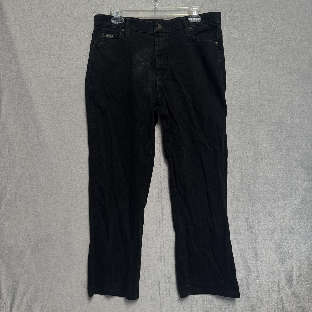 Lee Jeans Womens 12 Short Black High Rise Relaxed Straight Leg Stretch Denim